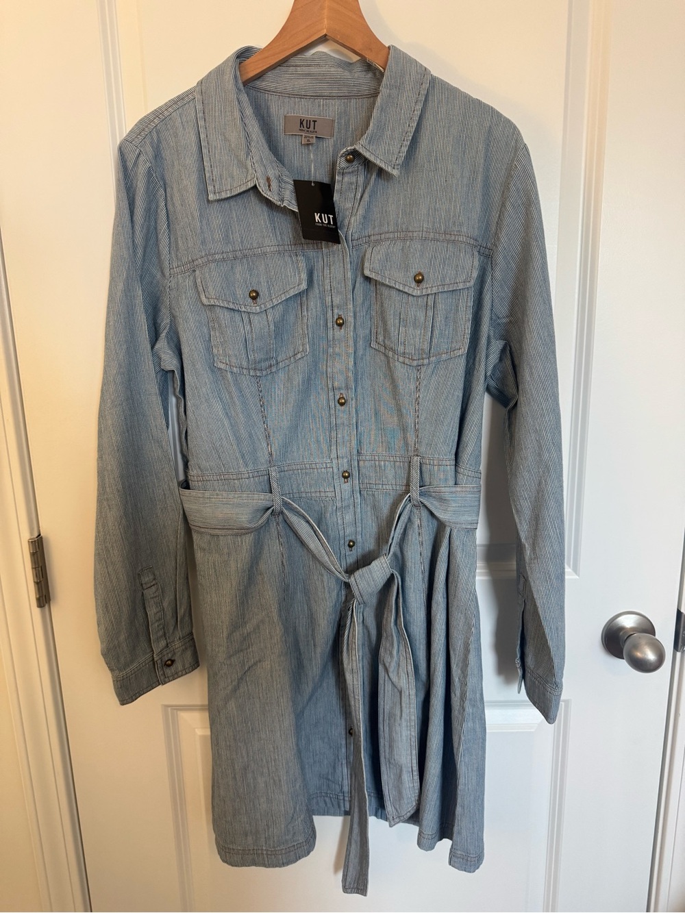 Kut from the Kloth Light Wash Denim Tie-Waist dress